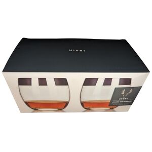 NEW Viski Crystal Chrome Rim Tumblers Set NIB RARE Mad Men Roly Poly Inspired